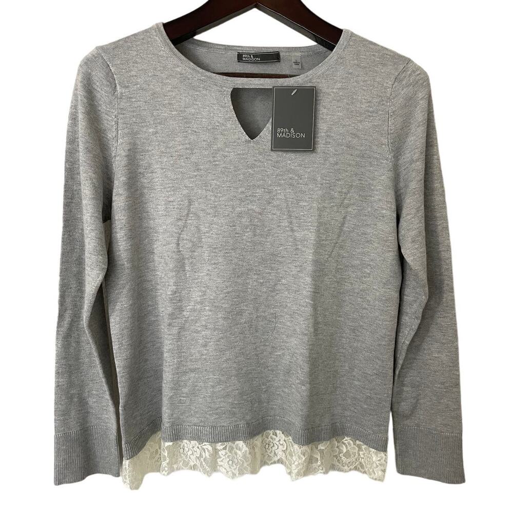 89th & Madison Light Heather Gray Long Sleeve Sweater  Size‎ Large NWT